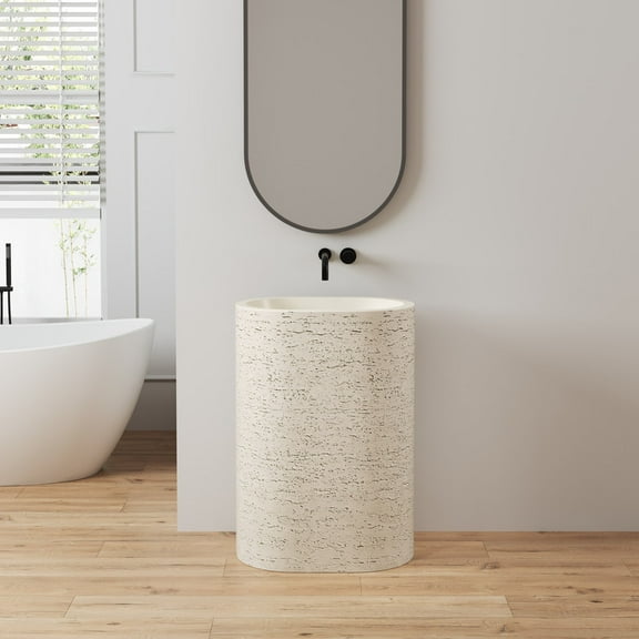 MEDUNJESS Modern Freestanding Bathroom Pedestal Sink Solid Surface Bathroom Sink with Inspection Port(34 Inch Tall)