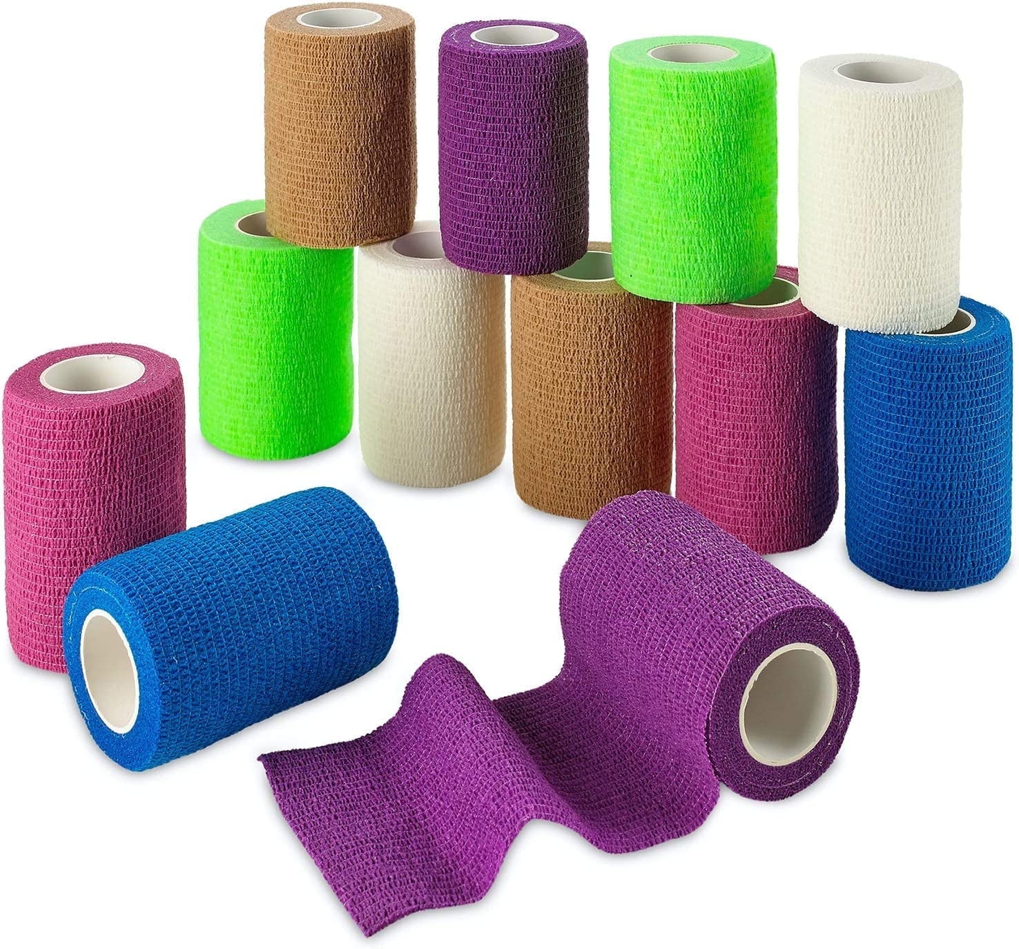 MEDca 3"x5 Yards Self-Adherent Cohesive Wrap Bandages, 12 Count, Strong Elastic