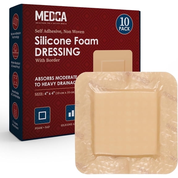 MEDca 4"x4" Silicone Foam Dressing – Waterproof Wound Care Bandages (10-Pack)