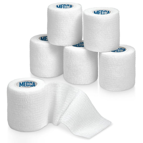 MEDca 6 Pack, Self Adherent Cohesive 2 Inches x 5 Yards White Color Bandage Rolls