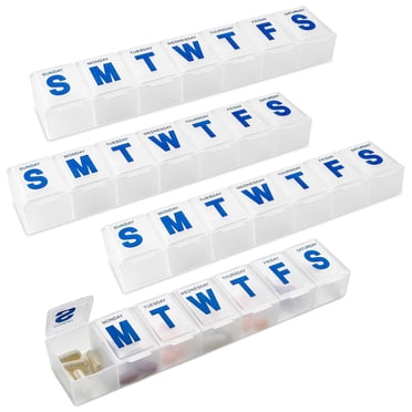 (4 Pack) MEDca 7-Day Extra Large Plastic Pill Organizer, Weekly Pill Planner, Frosted