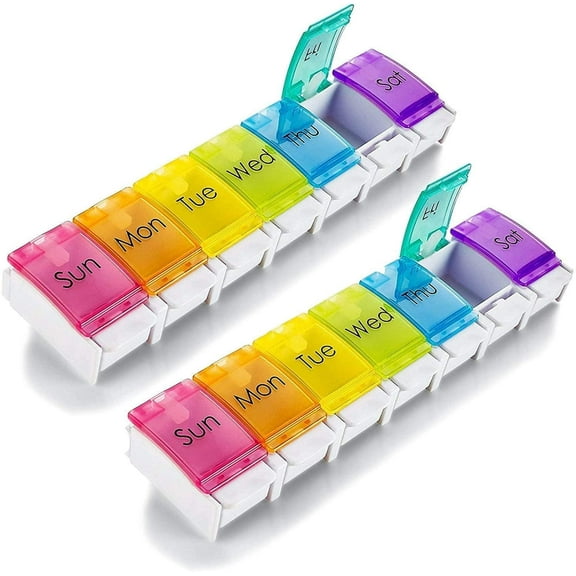 MEDca 7-Day Pill Organizer with Snap Lids, Weekly Medication Holder (2 Pack)