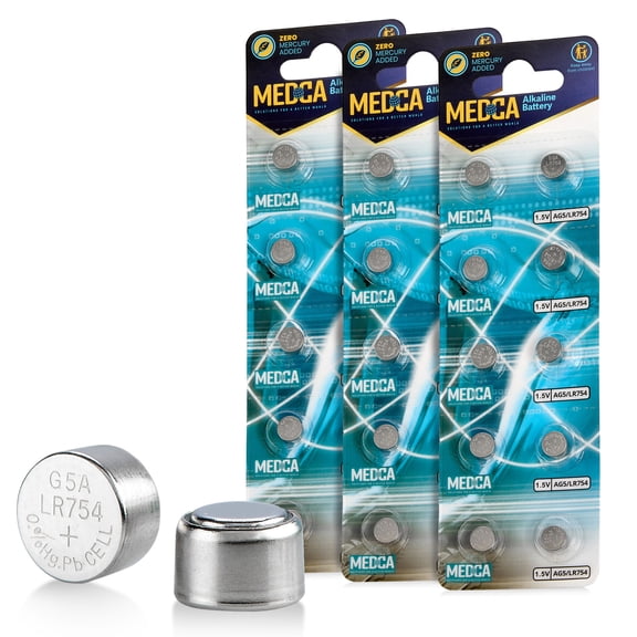 MEDca AG5 LR754 1.5V Alkaline Button Cell Batteries, 30 Count Pack