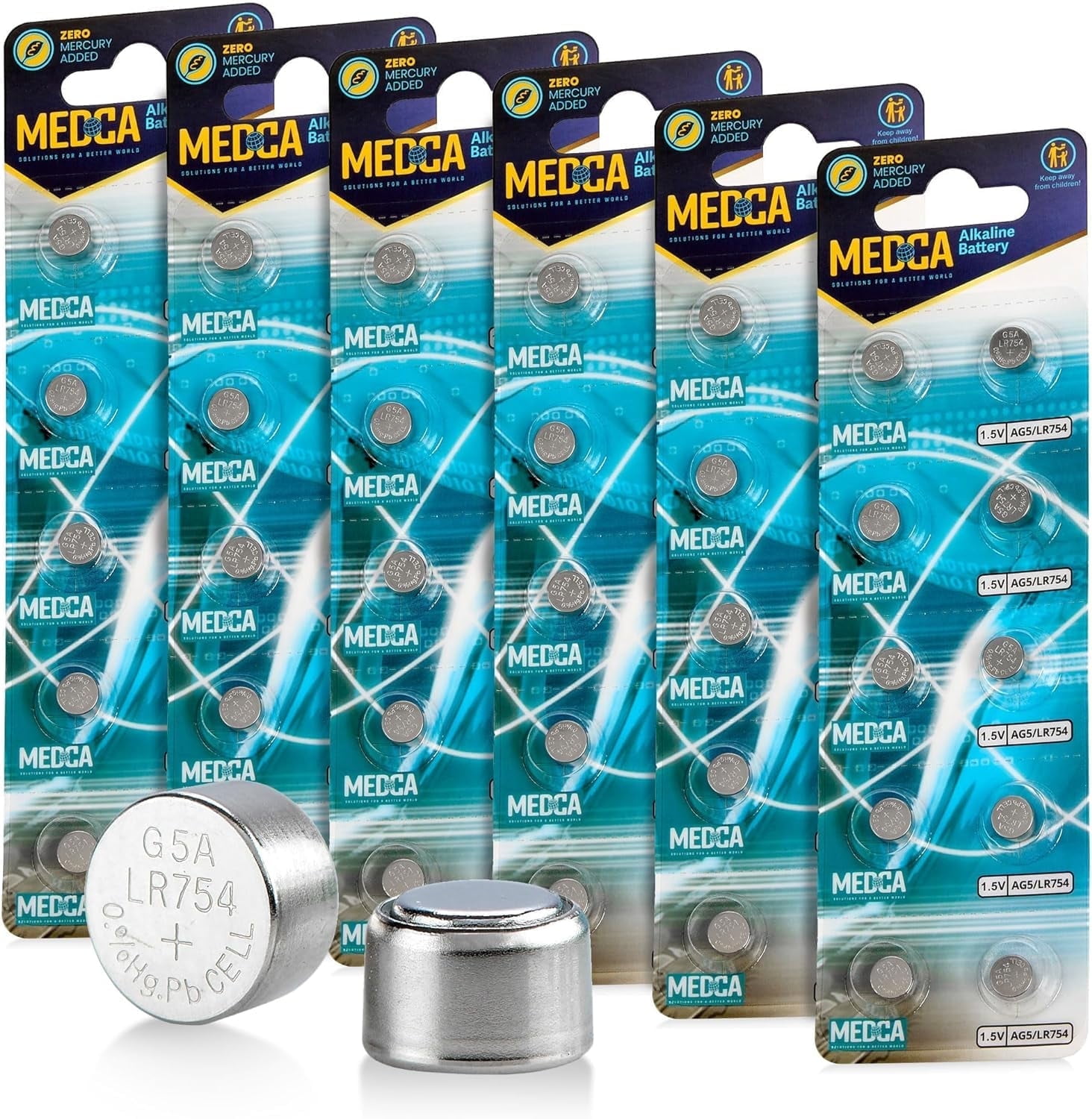 MEDca AG5 LR754 1.5V Alkaline Button Cell Batteries, 30 Count Pack