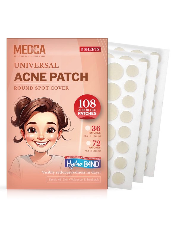Acne Pimple Patches - 108 Pcs, 2 Sizes (12mm & 8mm) - Hydrocolloid Absorbing Covers