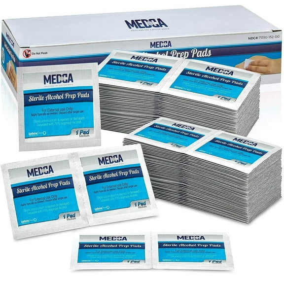 MEDca Alcohol Prep Pads Box 1000 Wrapped Skin Cleaning Moistened Swab Cotton Pad