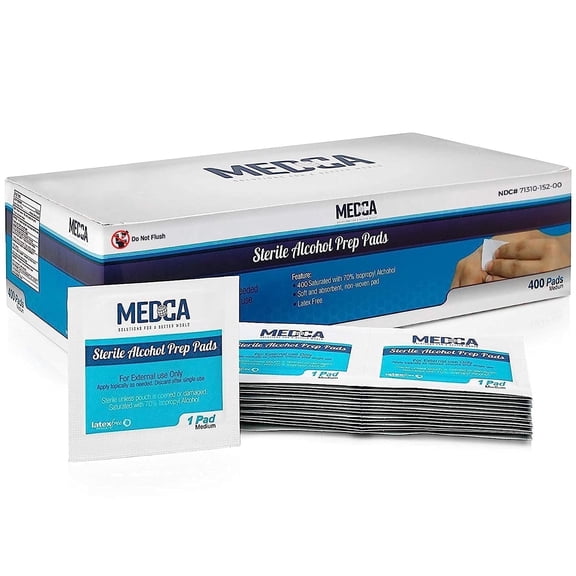 MEDca Alcohol Prep Pads - Box of 400, Saturated 70% Isopropyl Alcohol Wipes 400 Count (Pack of 1)