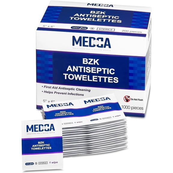 MEDca BZK Alcohol free Antiseptic Towelettes 5"x 7" 1000 Baby Wipes 1000 Count Pack of 1