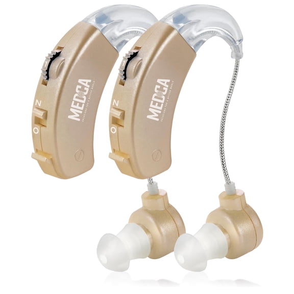 MEDca Behind The Ear Personal Sound Amplifier – Digital Sound Enhancer with Noise Reduction, Gold