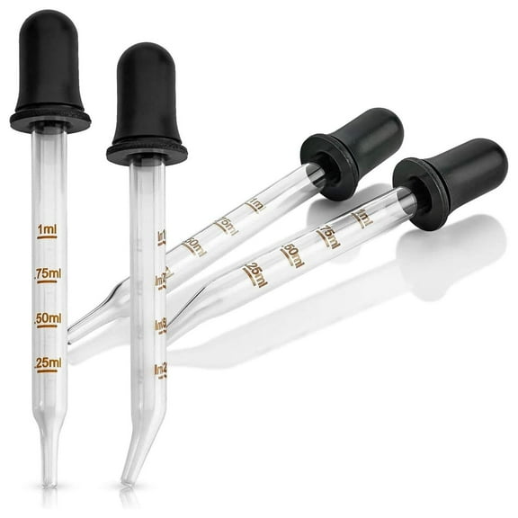 MEDca Bent & Straight Tip Calibrated 1 mL Glass Medicine Eye Droppers - 4 Pack