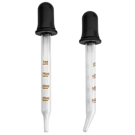MEDca Bent & Straight Tip Calibrated Glass Dropper, 1 mL, Multicolor - 2 Pack
