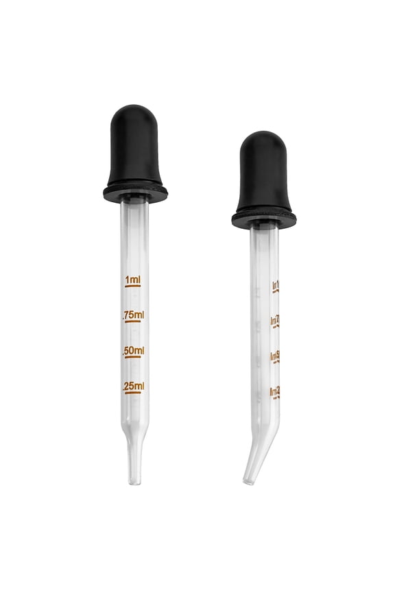 Bent & Straight Tip Calibrated Glass Dropper, 1 mL, Multicolor - 2 Pack