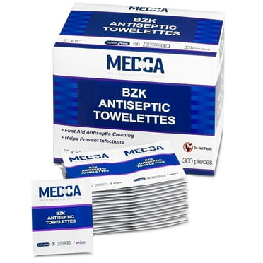 MEDca BZK Hand Wipes 5"x6", Fresh Scent, Benzalkonium Chloride Towelettes, 300-Count Individually Wrapped