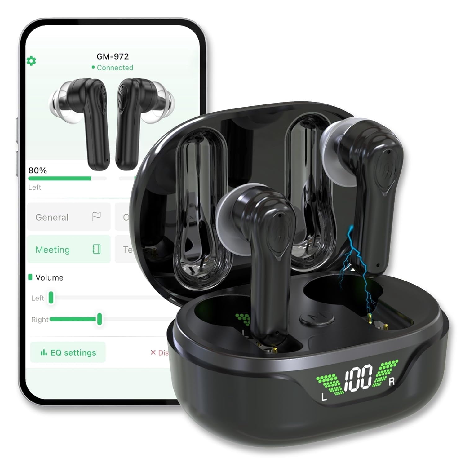 MEDca Bluetooth Hearing Aids for Seniors & Adults, Rechargeable, Black
