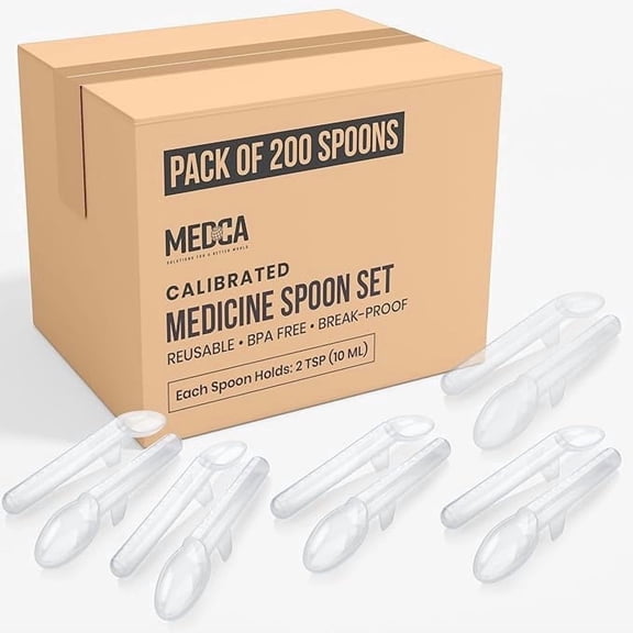 MEDca Calibrated Medicine Spoons for Kids & Toddlers - 2 Tsp/10 mL Capacity, Bulk Pack of 200, Plastic Oral Liquid Dose Dispenser, Dishwasher Safe