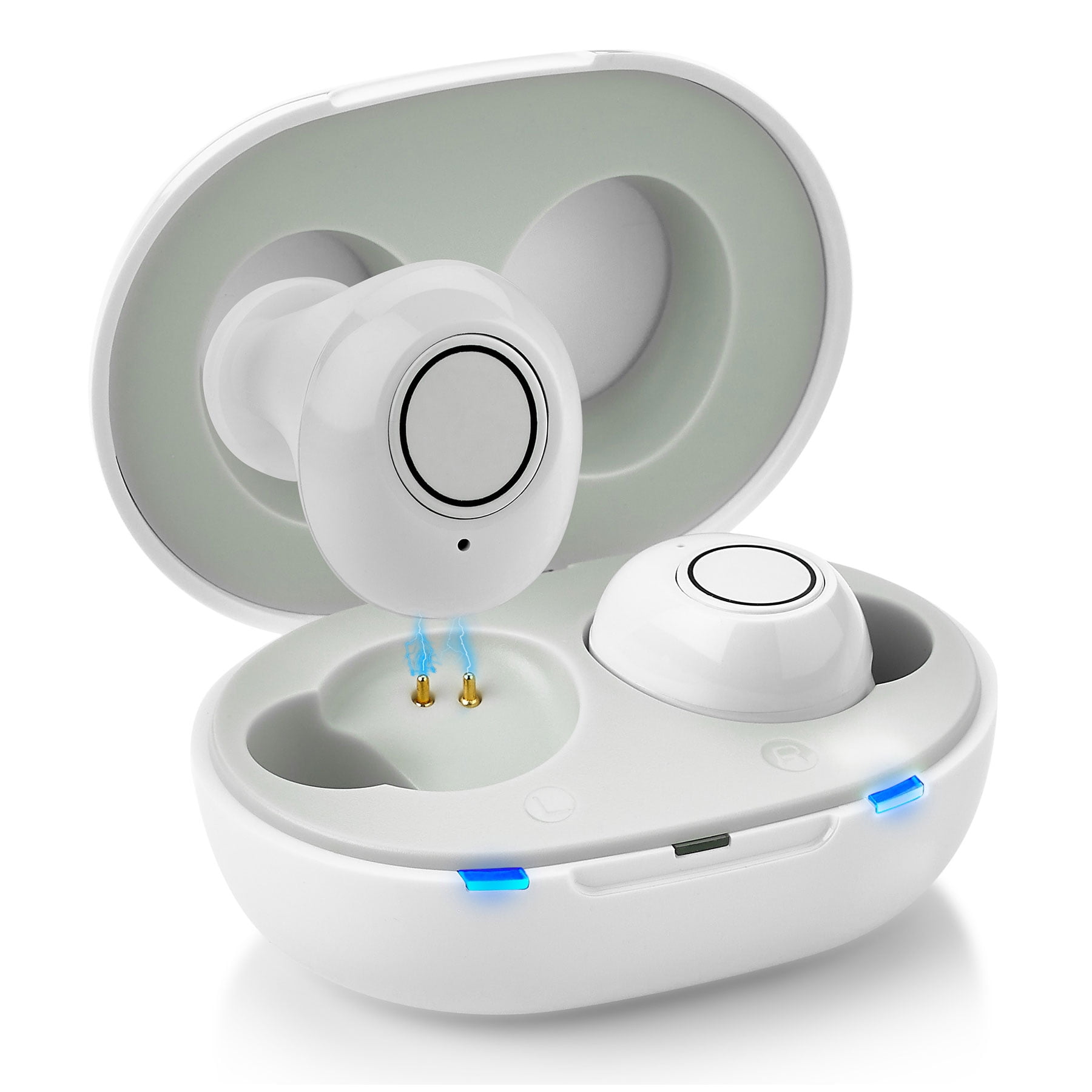 MEDca Digital Hearing Amplifier ITE Rechargeable 2 Piece Set Portable Charging Case - White