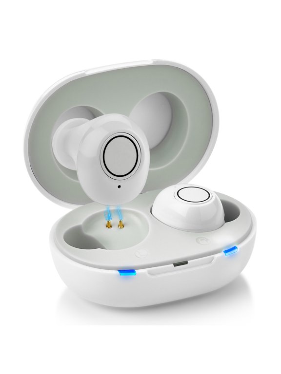 Digital Hearing Amplifier ITE Rechargeable 2 Piece Set Portable Charging Case - White