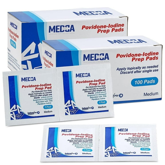 MEDca Disposable Cotton Antiseptic Prep Iodine Skin Prep Pads, 200 Count