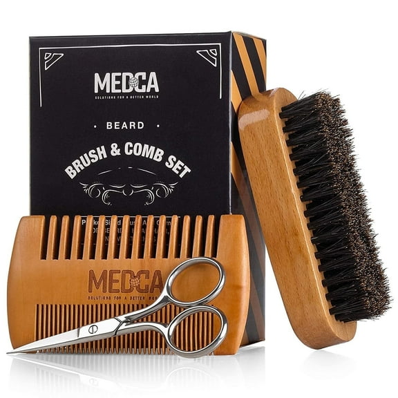 MEDca Double-Sided Wooden Beard & Hair Comb Set for Men Grooming Comb for Beards, Mustaches, and Head Hair