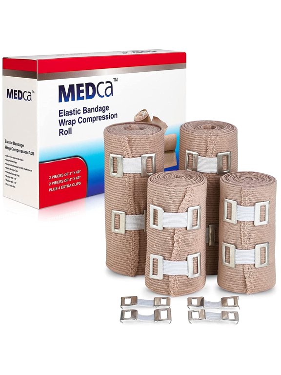 Elastic Compression Bandage Wrap - (Set of 4) with Hooks, Athletic - One Size
