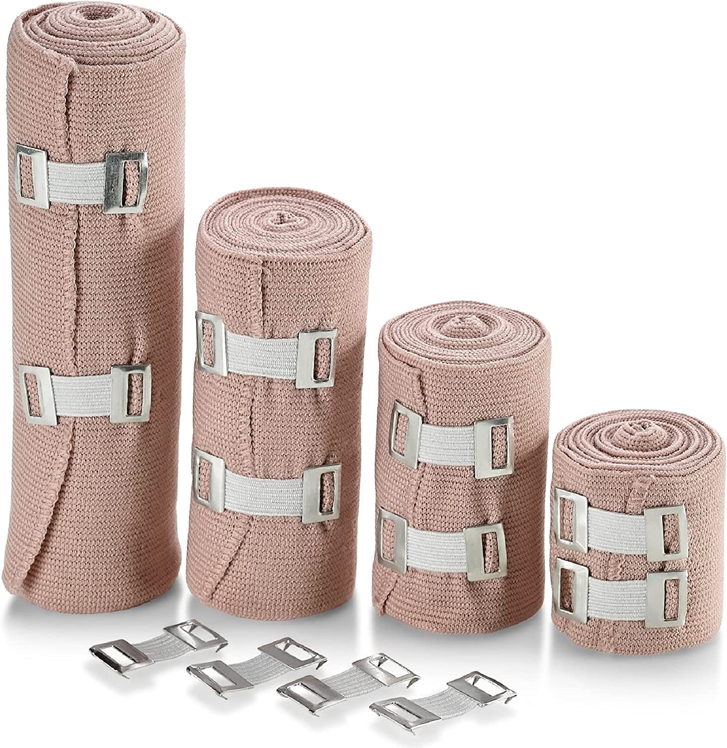 MEDca Elastic Compression Bandages Wrap with 4 Extra Hooks Athletic -4 Pack