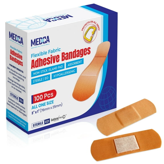 MEDca Flexible Fabric Bandages, 3" x 1", Latex-Free, 100 Pack, One Size