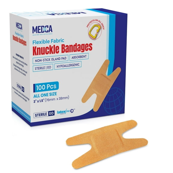 MEDca Flexible Fabric Knuckle Bandages, 3" x 1.5", 100 Count