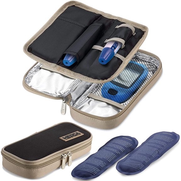 MEDca Insulated Cooler Travel Aluminum Case Portable Diabetic Pouch 2 Black Medical Bags