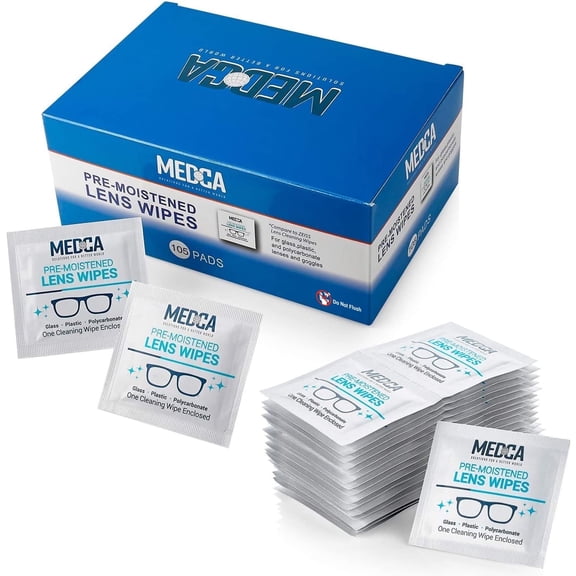 MEDca Lens Cleaning Wipes, Individually Wrapped, Ammonia-Free, 105 Count, for Eyeglasses & Screens