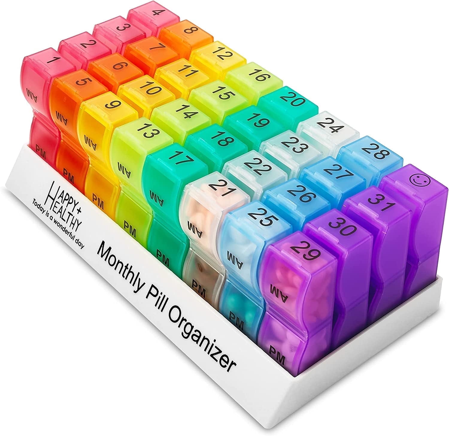 Pill Organizer Monthly - 31 Day Am/Pm Daily 32 Pill Cases for Each Day, Organizer Box for Vitamins, Medicine and Medication
