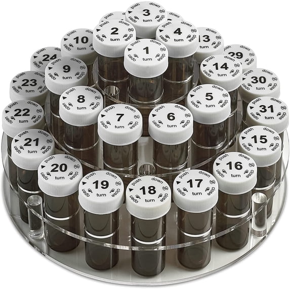 MEDca Monthly Pill Bottle Organizer - 31 Child-Proof Bottles, Acrylic ...