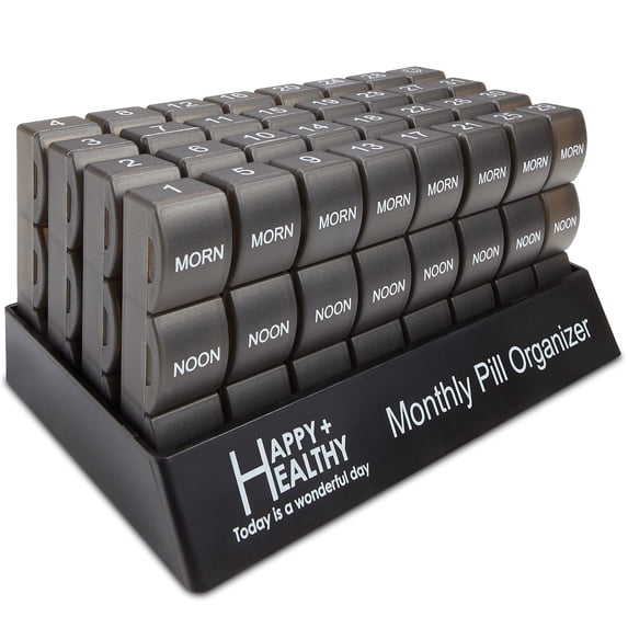 MEDca Monthly Pill Box Organizer 32 Compartments Morning-Noon-Night 30 Day - Plastic