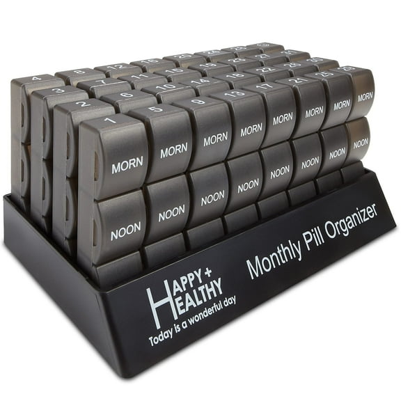 MEDca Monthly Pill Box Organizer 32 Compartments Morning-Noon-Night 30 Day - Plastic