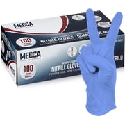 قفازات فحص medca nitrile - 100 قطعة عد قفازات غير معقمة يمكن التخلص منها - مقاومة كيميائية ، زرقاء