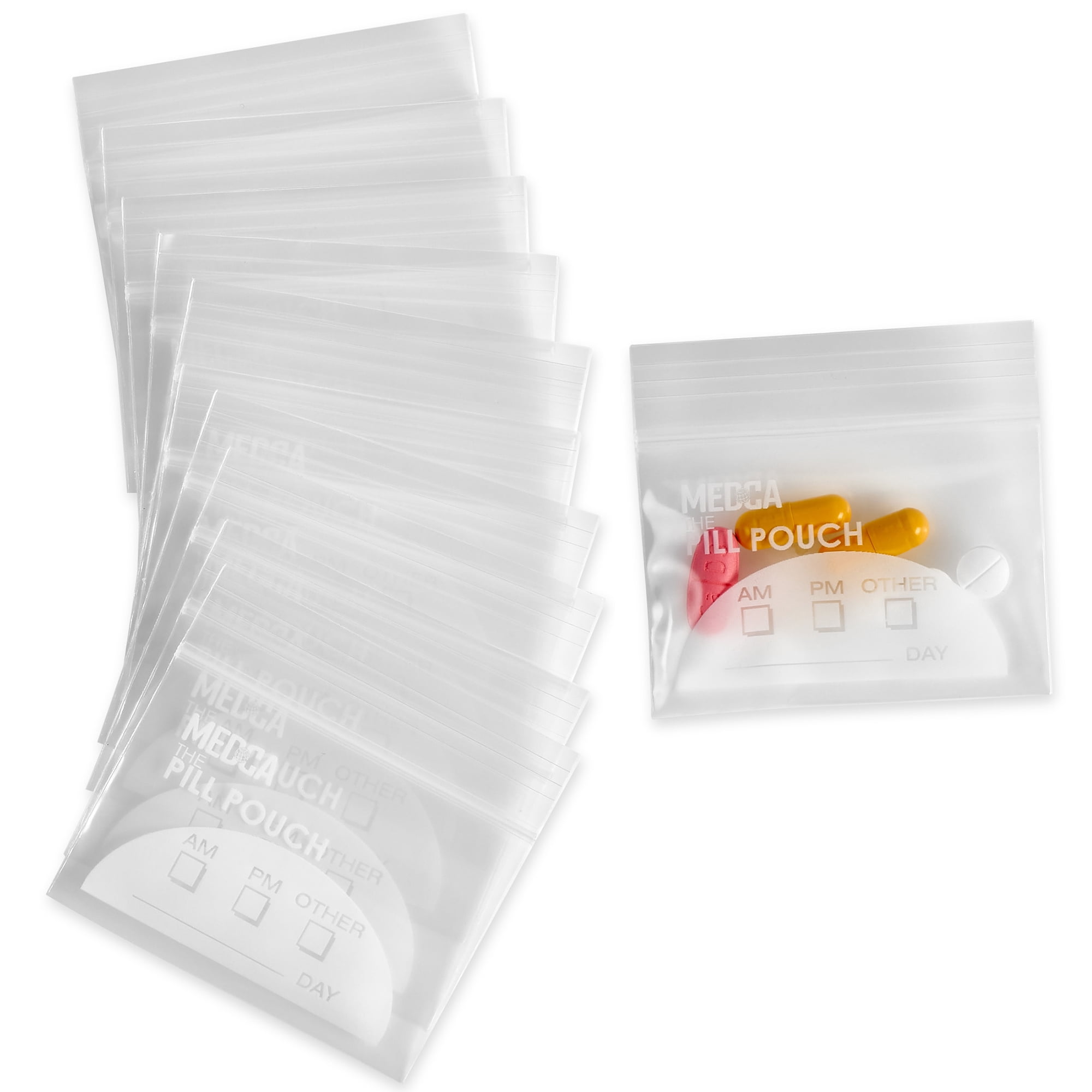 MEDca Extra-Thick 8 Mil Clear Zipper Pill Pouch Bags 32 (Pack of 100)  BPA-Free Daily Travel Medicine Organizer w/ Write-On Labels