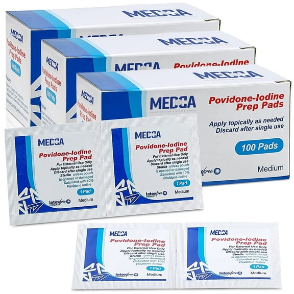 MEDca Povidone Iodine Antiseptic Prep Pads Medium 100/box, 300 Count (Pack of 1)
