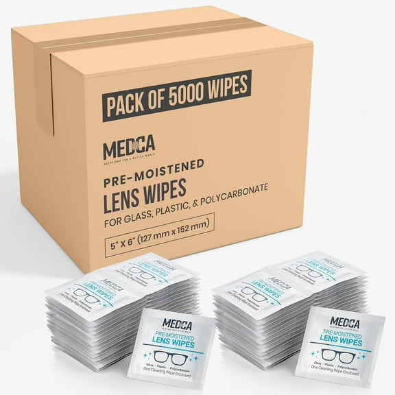 MEDca Pre-Moistened Lens & Glass Cleaning Wipes - Disposable, Streak-Free, Quick Drying, Portable for Glasses, Camera, Smartphone & Tablet - Bulk Pack of 5000