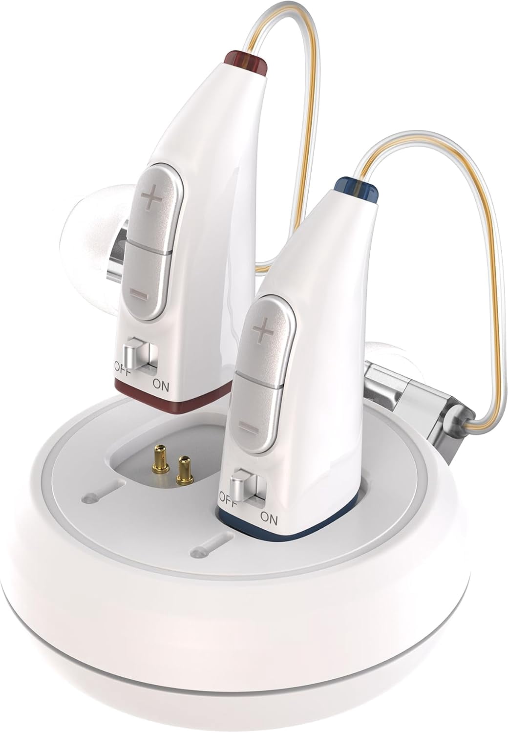 Rechargeable Hearing Aids for Seniors - (Pair) Digital Binaural Behind-The-Ear Personal Sound Amplification Aid Device, Long Lasting Battery, Comfortable All-Day BTE Design, Noise Cancellation, White