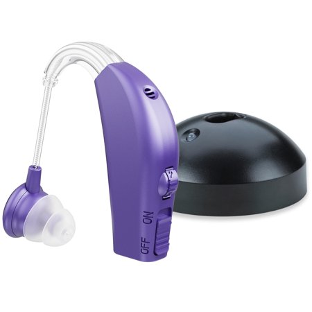 MEDca Rechargeable Hearing Aid for Seniors, Personal Sound Amplifier, Purple - Single Ear