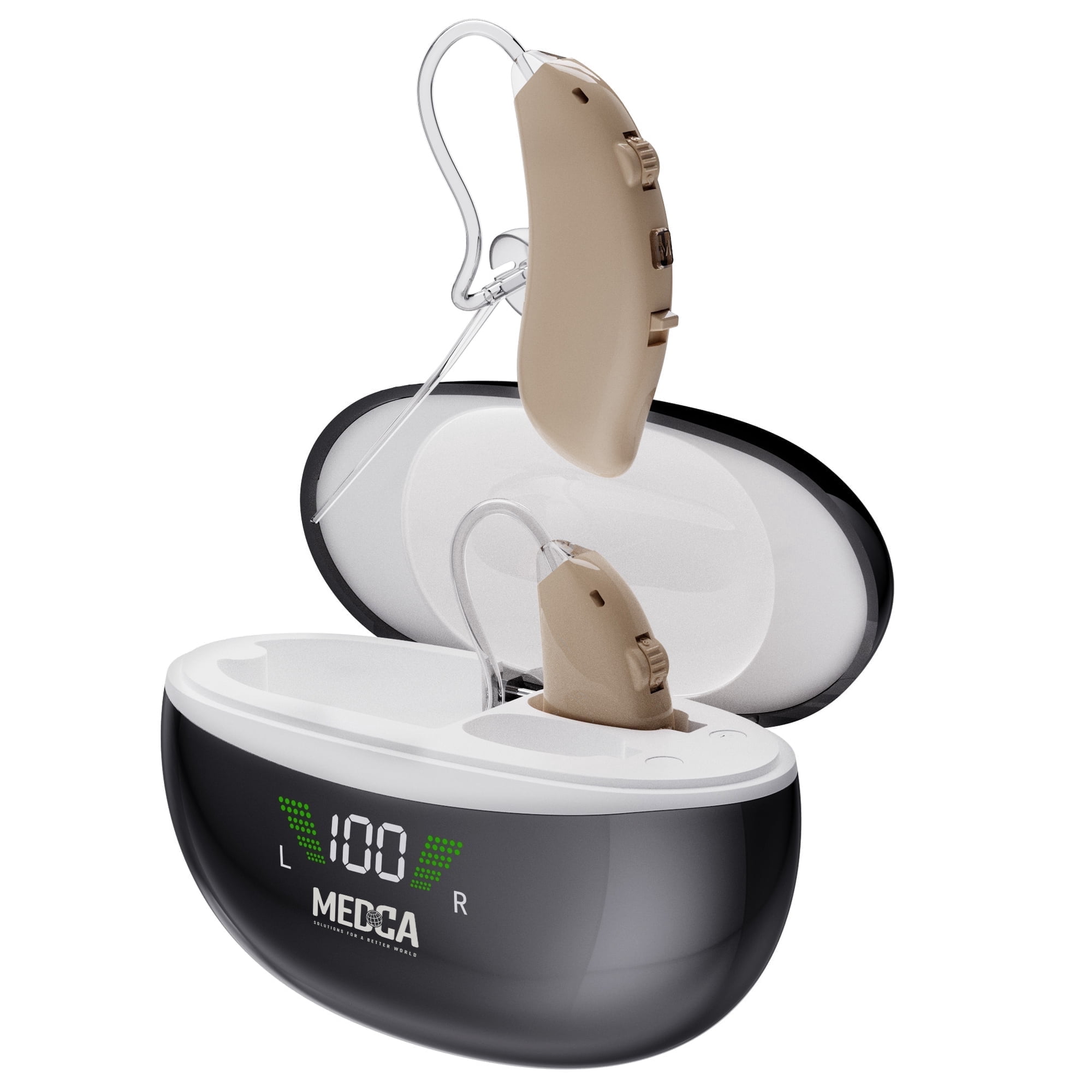MEDca Rechargeable Hearing Aids for Seniors - BTE Digital Hearing Amplifier, Charging Case