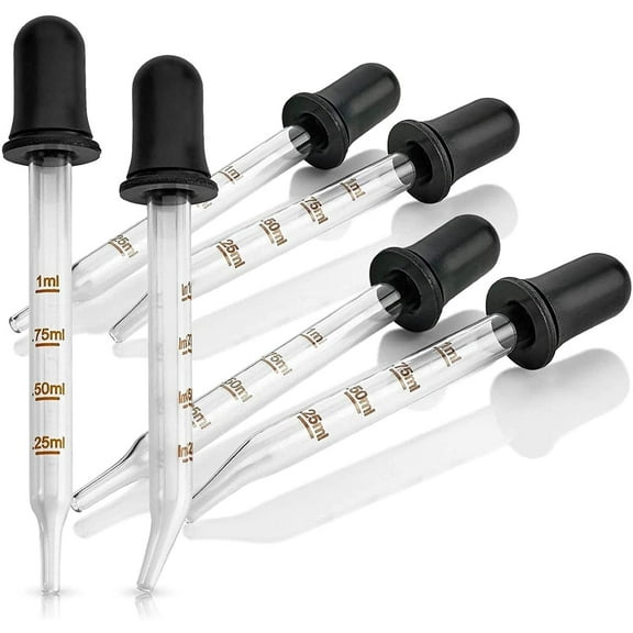 MEDca Reusable Disposable 1 mL Glass Dropper & Bottles with Straight & Bent Tip - 6 Pack