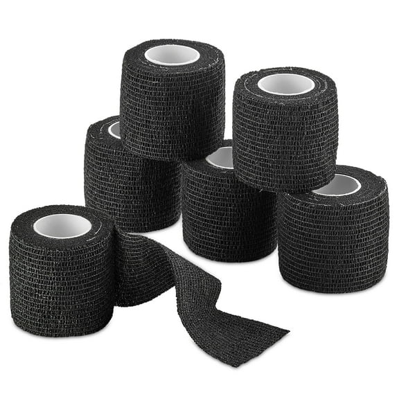 MEDca Self-Adherent Cohesive Bandage - Black Medical Wrap - 6 Rolls (2" x 5 Yards) for Sports & Medical Use