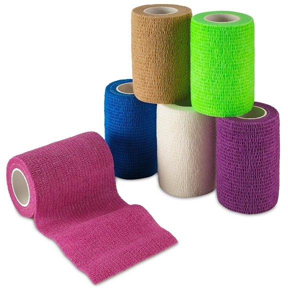 MEDca Self Adherent Wrap, Athletic Tape Rolls and Sports Adhesive Bandages (3 in x 5 Yards) - 6 Pack
