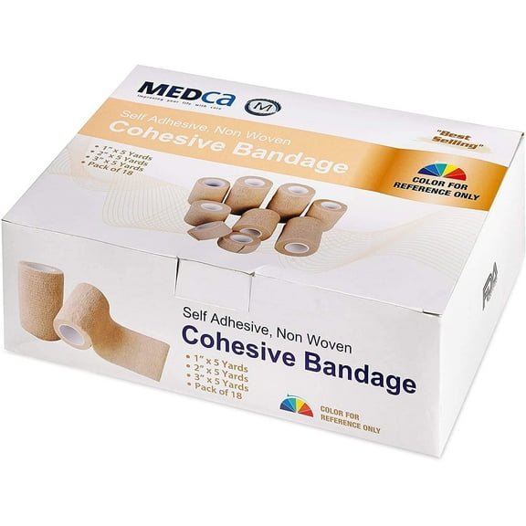 MEDca Self-Adhesive Cohesive Bandage Wrap, 1"-3" x 5 Yards, 18 Count, 3 Sizes