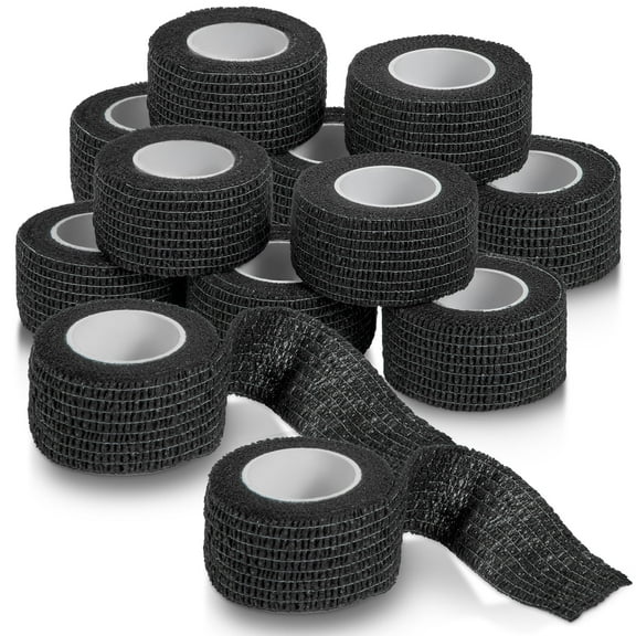 MEDca Self-Adhesive Cohesive Black Bandage, 1" x 5 Yards, 12 Rolls, Athletic Sports