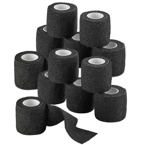 MEDca Self-Adhesive Cohesive Sports Bandage, 2" x 5 Yards, Black, 12 Pack