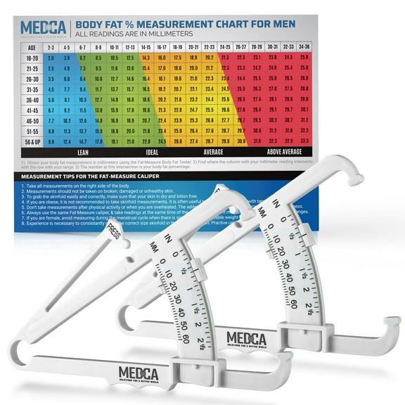 MEDca Skinfold Body Fat Caliper - Skinfold Caliper- 2 Pack, White