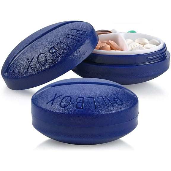 MEDca Small Pill Boxes, Pack of 2, Mini Compact Round Portable 4 Compartment Travel Pills Case Organizer, Vitamin and Medication Dispenser Holder for up to 4 Times a Day, BPA Free Pill Reminder