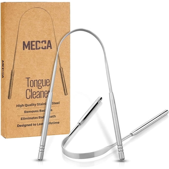 MEDca Stainless Steel Reusable Tongue Cleaner & Scraper Value Pack, 2 Pack, All Ages, Hypoallergenic