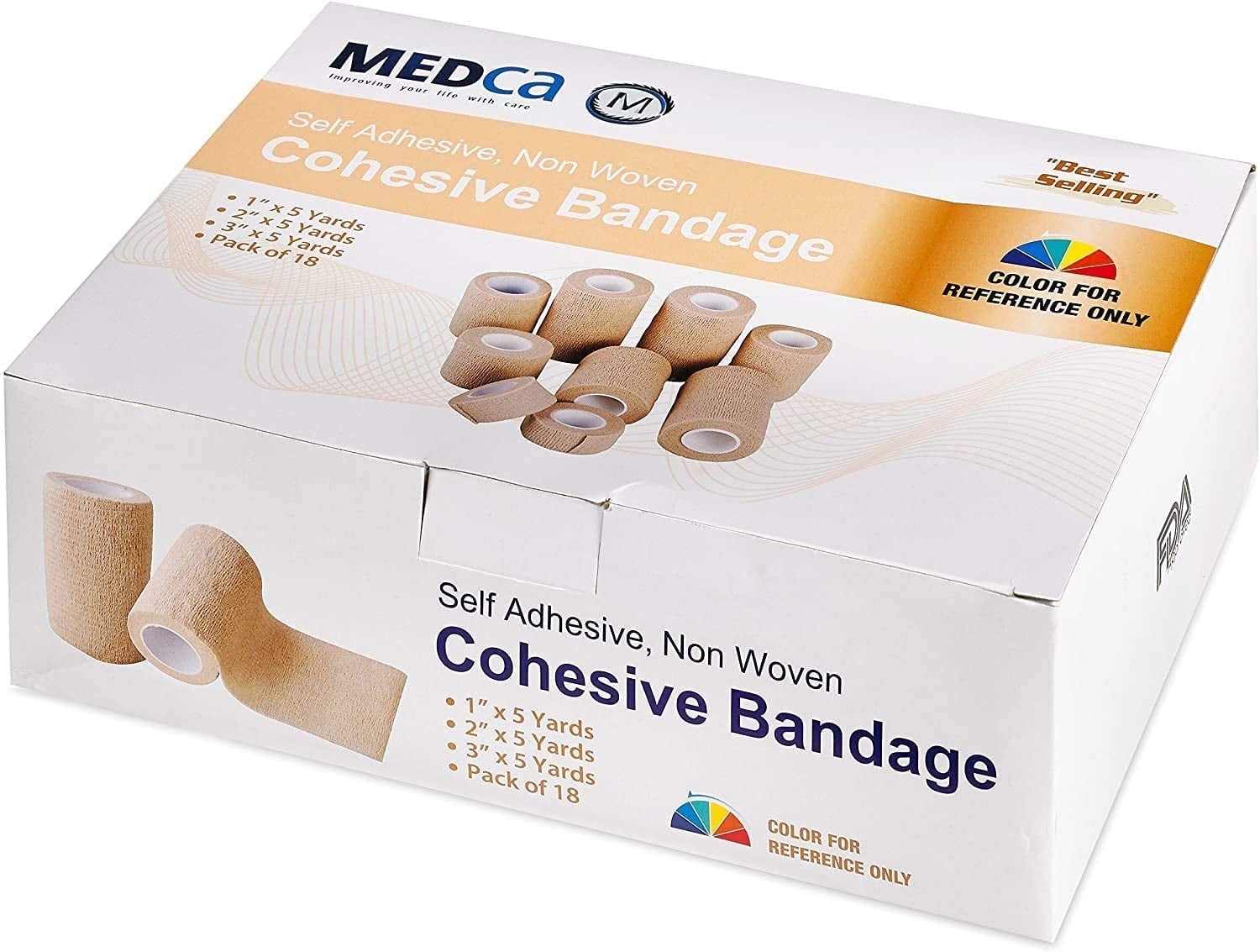 MEDca Tape Wrap Adherent Stick Bandage Self Grip 18 Roll 1 to 5 Yards